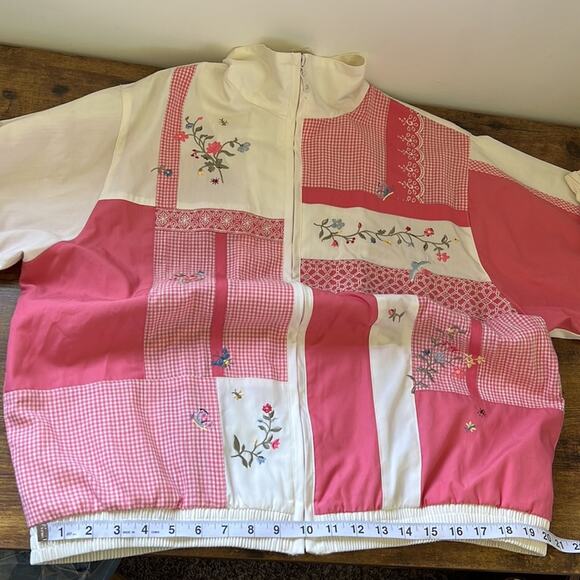 Vintage Koret Francisca Pink Flower Patchwork Zip Up Windbreaker Jacket - Picture 12 of 14